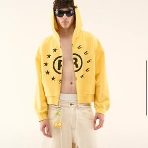 Scuffers Confused Yellow Graphic Streetwear Zip Hoodie Size S